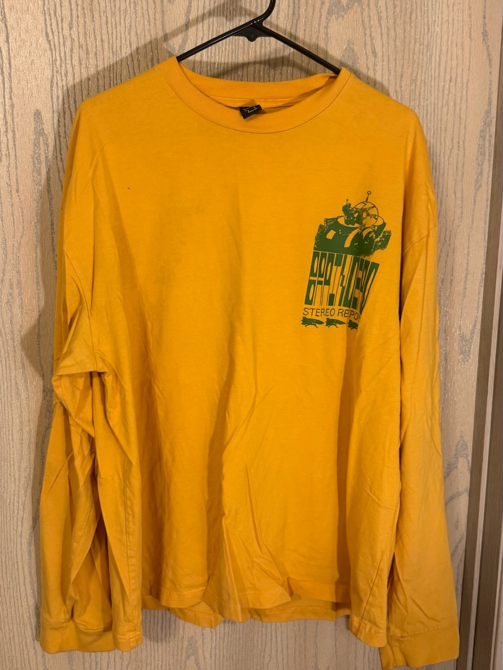 Brain Dead Yellow Long Sleeve Shirt with Green Chest Graphic